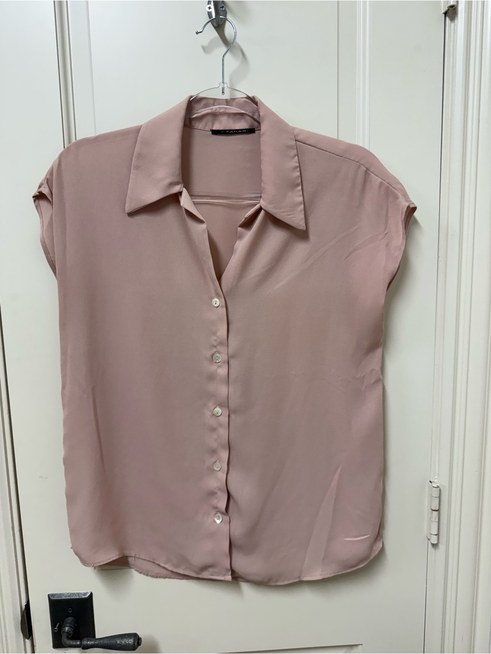 Tahari Blush Pink Short Sleeve Button-Front Blouse